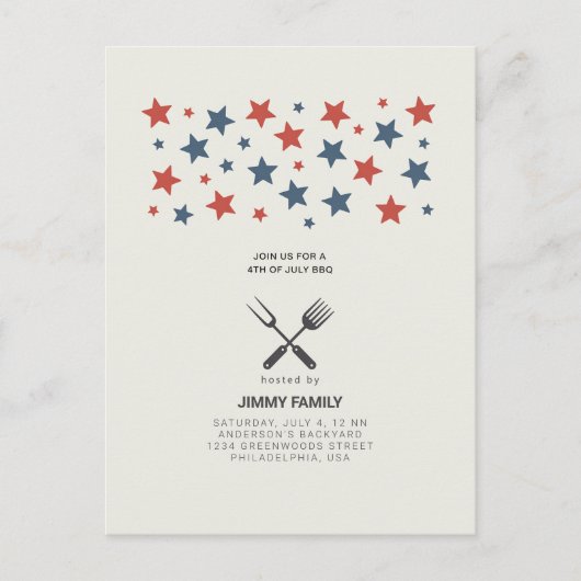 4. Juli GRILLEN Party Einladung Postkarte (Vorderseite)