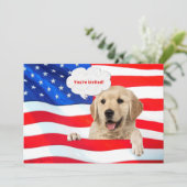 4. Juli GRILLEN Party Hund auf Fahne Einladung (Stehend Vorderseite)