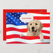 4. Juli GRILLEN Party Hund auf Fahne Einladung (Vorne/Hinten)