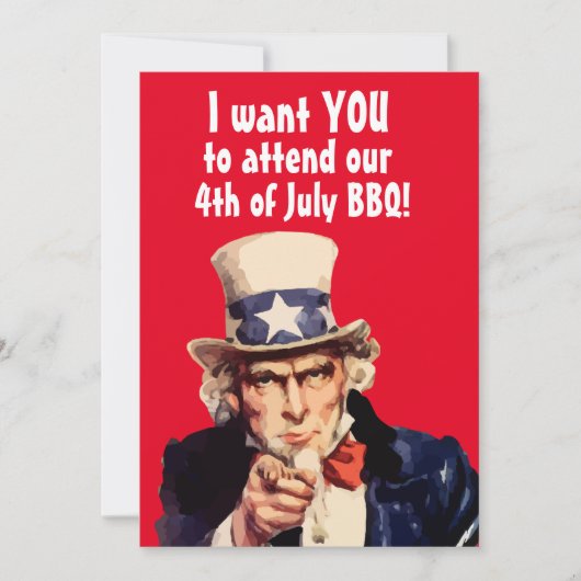 4. JULI GRILLEN PARTY UNCLE SAM PARTY EINLADUNGEN (Vorderseite)