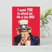 4. JULI GRILLEN PARTY UNCLE SAM PARTY EINLADUNGEN (Stehend Vorderseite)