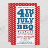 4. Juli GRILLEN Red Blue White Stars Party Einladung (Vorne/Hinten)