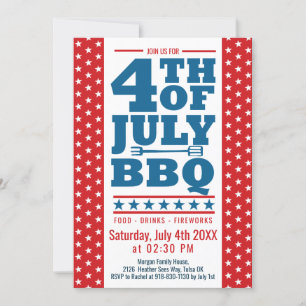 4. Juli GRILLEN Red Blue White Stars Party Einladung