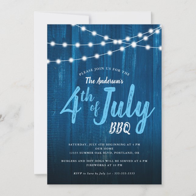 4. Juli GRILLEN Rustic Lights Blue Wood (Vorderseite)