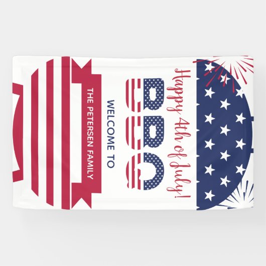 4. Juli Grillen US Flagge Feuerwerk Banner (Horizontal)