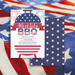 4. Juli Grillen US Flagge Feuerwerk modern Einladung