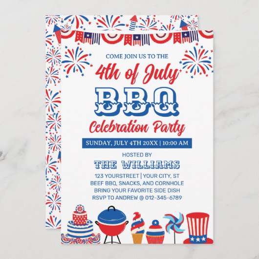 4. Juli GRILLEN zum Feuerwerk Unabhängigkeit Tag Einladung (Vorne/Hinten)