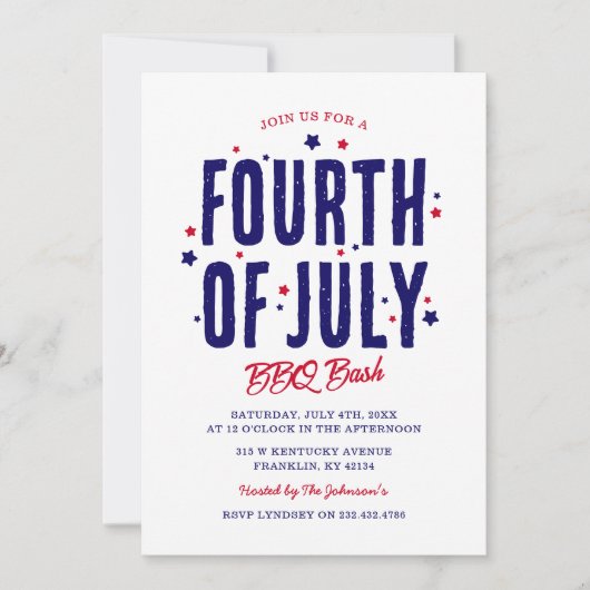 4. Juli GRILLEN zum Unabhängigkeitstag Einladung (Vorderseite)