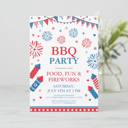 4. Juli Grillrahmen Einladung (Stehend Vorderseite)