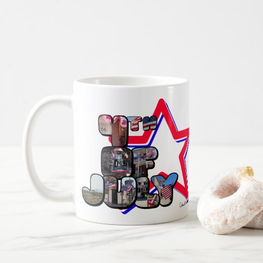 4. Juli Großer Buchstaben Stern Kaffeetasse (Mit Donut)