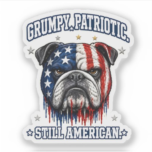 4. Juli Grumpy Patriotischer Bulldogge Aufkleber (Vorderseite)