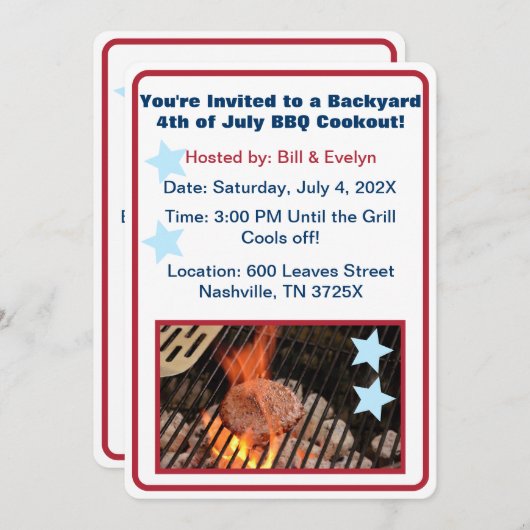 4. Juli Hamburger Barbecue Einladung (Vorne/Hinten)