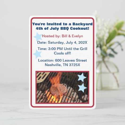4. Juli Hamburger Barbecue Einladung (Stehend Vorderseite)