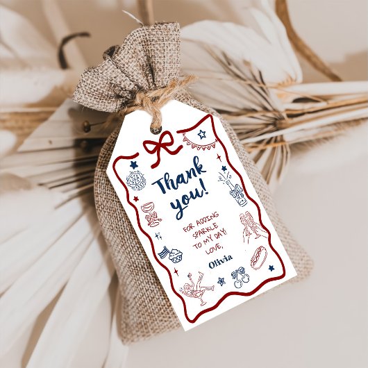 4. Juli Handgezeichnete Geburtstagsfeier-Geschenka Geschenkanhänger
