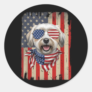 4. Juli Havanese Hund Amerikanische Flagge USA Runder Aufkleber
