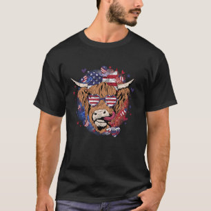 4. Juli Highland Cow Coquette Schleife USA-Flagge  T-Shirt