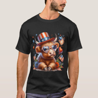 4. Juli Highland Cow Niedlich American T-Shirt
