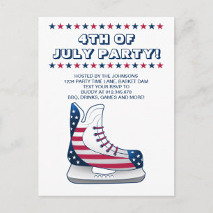 4. Juli Hockey-Schlittschuh Einladung Postkarte