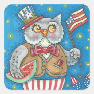 4. JULI HOOT OWL, VOGEL-AUFKLEBER Quadratisches * Quadratischer Aufkleber