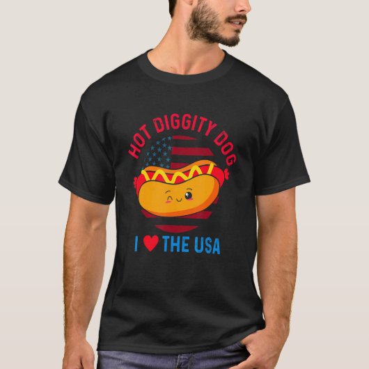 4. Juli Hot Diggity Hund I Liebe der USA Hot Do T-Shirt (Vorderseite)