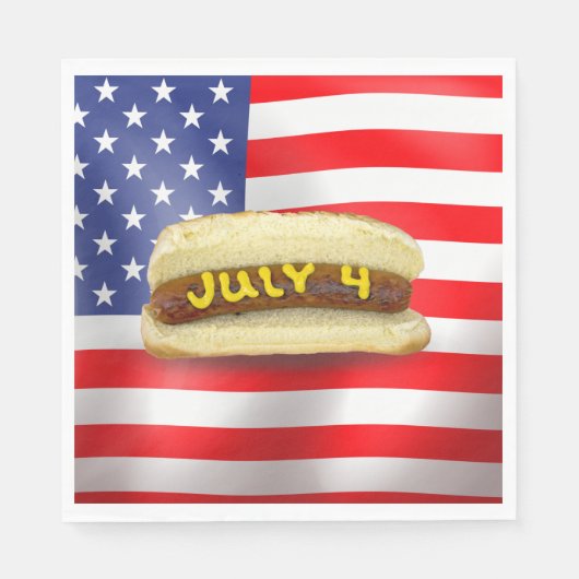 4. Juli Hot Dog auf amerikanischer Flagge Serviette (Vorderseite)