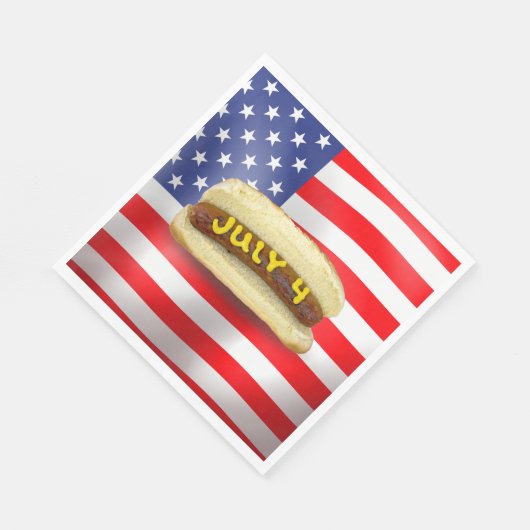 4. Juli Hot Dog auf amerikanischer Flagge Serviette (Ecke)