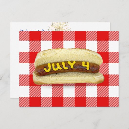 4. Juli Hot Dog auf Buffalo Kariert Postkarte (Vorne/Hinten)
