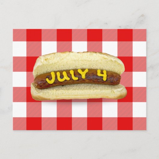 4. Juli Hot Dog auf Buffalo Kariert Postkarte (Vorderseite)