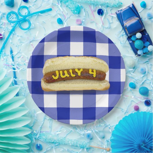 4. Juli Hot Dog auf Buffalo Karierte Papierplatte Pappteller (Party)
