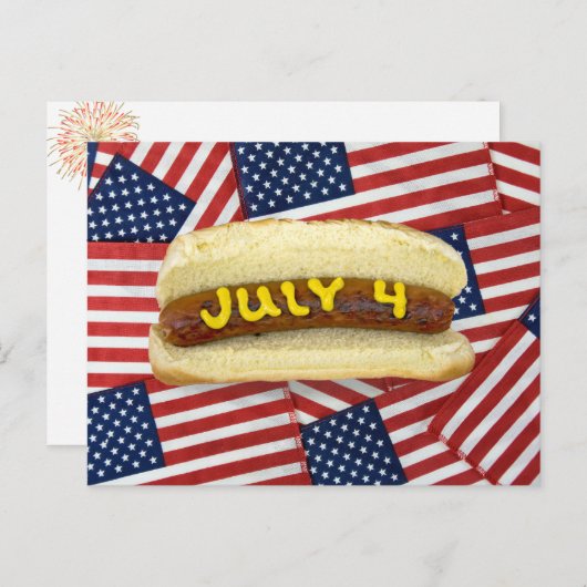 4. Juli Hot Dog auf Flaggen Postkarte (Vorne/Hinten)