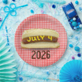 4. Juli Hot Dog auf Gingham Napkins Pappteller (Party)