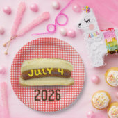 4. Juli Hot Dog auf Gingham Napkins Pappteller (Party)