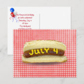 4. Juli Hot Dog auf Gingham Postkarte (Vorne/Hinten)