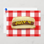 4. Juli Hot Dog auf Kariert Postkarte (Vorne/Hinten)