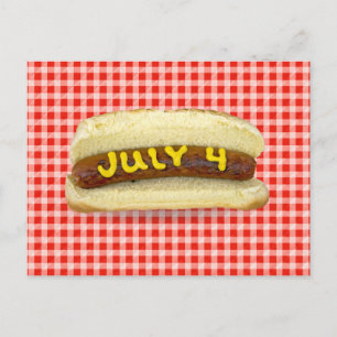 4. Juli Hot Dog auf Red Gingham Postkarte