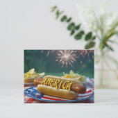 4. Juli Hot Dog-Feier Postkarte (Stehend Vorderseite)