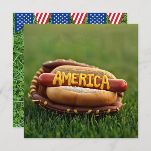 4. Juli Hot Dog im Baseball Handschuh Einladung (Vorne/Hinten)
