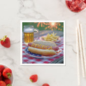4. Juli Hot Dog mit Bier und Pommes Serviette (Beispiel)