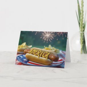 4. Juli Hot Dog und Feuerwerk Karte