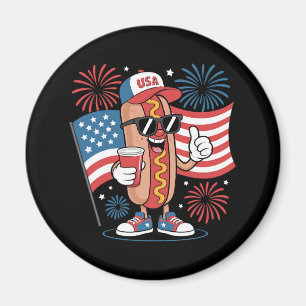 4. Juli Hotdog American Flag Patriotic Firewor Magnet