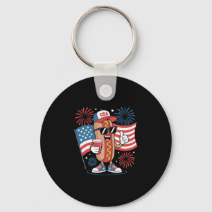 4. Juli Hotdog American Flag Patriotic Firewor Schlüsselanhänger
