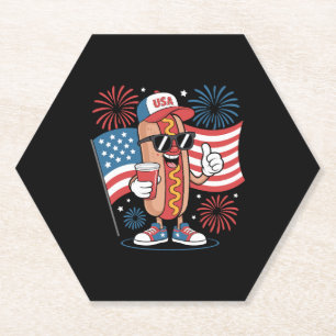 4. Juli Hotdog American Flag Patriotic Firewor Untersetzer