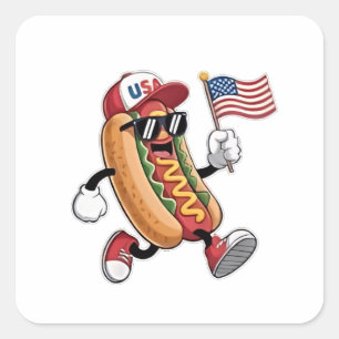 4. Juli Hotdog American Independence 1776 Quadratischer Aufkleber