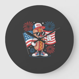 4. Juli Hotdog Amerikanische Flagge Patriotische F Große Wanduhr