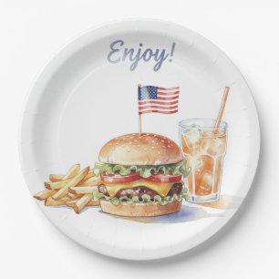 4. Juli Hotdog BBQ-Party Pappteller
