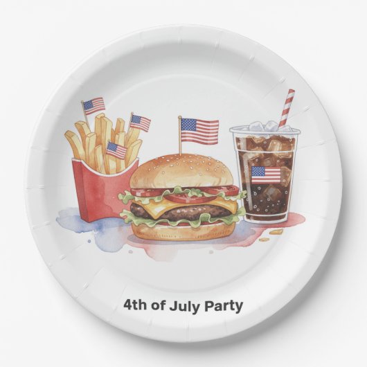 4. Juli Hotdog BBQ-Party Pappteller (Vorderseite)