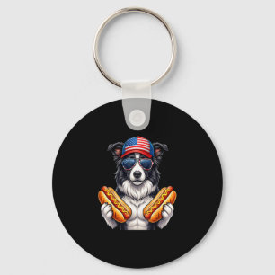 4. Juli Hotdog Border Collie lustiger patriotische Schlüsselanhänger