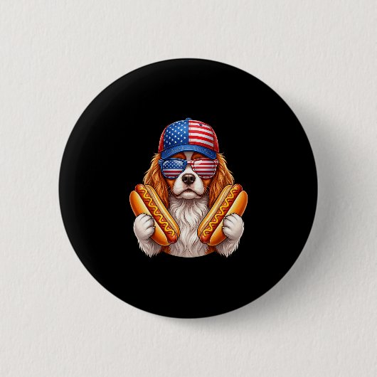 4. Juli Hotdog Cavalier King Charles Spaniel Button (Vorderseite)