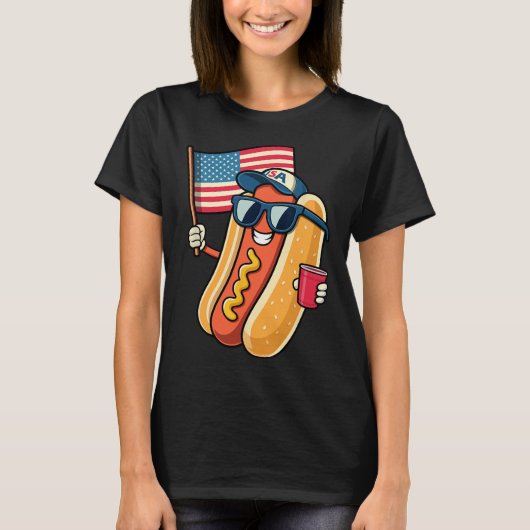 4. Juli Hotdog Funny Amerikanische Unabhängigkeits T-Shirt (Vorderseite)