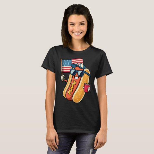 4. Juli Hotdog Funny Amerikanische Unabhängigkeits T-Shirt (Vorne ganz)